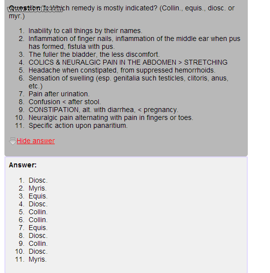 Remedy Quiz For Materia Medica Quiz-102